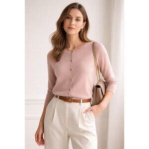 Boden Blush Pink Crewneck Cardigan Size L Quiet Luxury Capsule Wardrobe